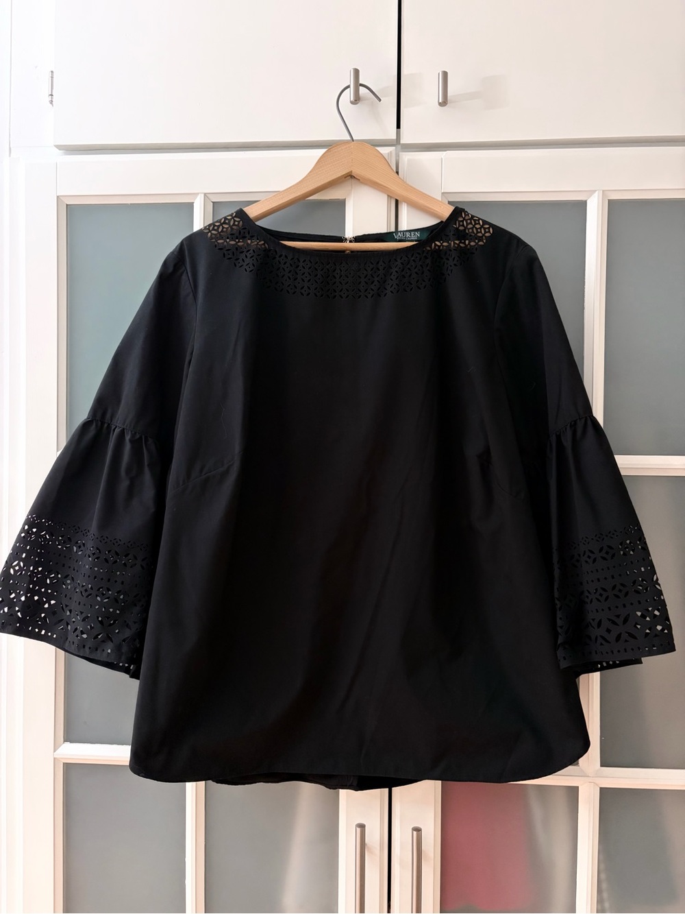 Ralph Lauren Black Eyelet Bell-Sleeve Blouse